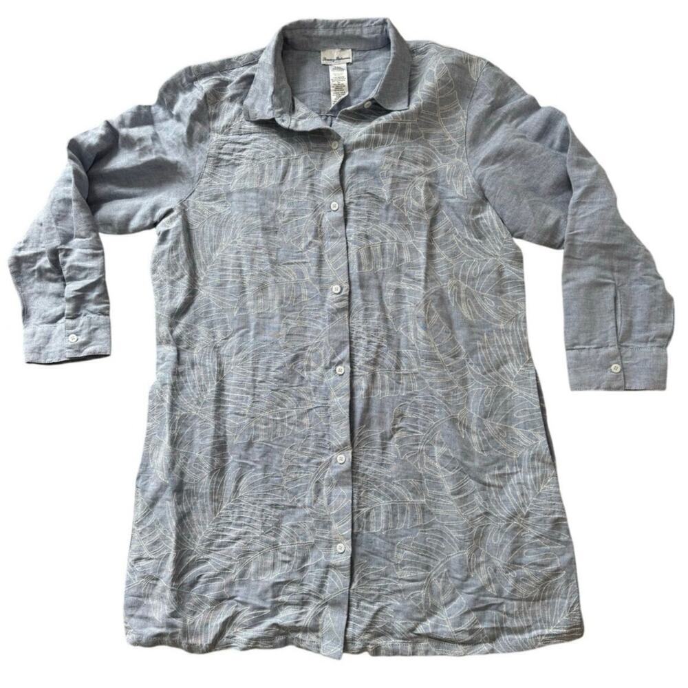 Tommy Bahama Linen Blend Cover up dress, long sleeve, size Medium, light blue